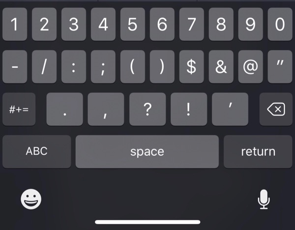 Screenshot of the keyboard on iPhone X